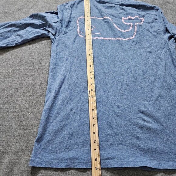 Vineyard Vines T Shirt Mens M Blue Pink Whale Print LS Preppy Pocket 1V0923 FLAW - Picture 6 of 14